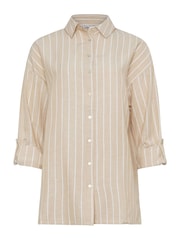 Long Tall Sally Natural LTS Tall Stone Brown Stripe Linen Shirt - Image 5 of 5