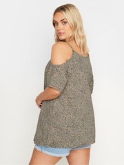 Yours Curve Animal Cold Shoulder T-Shirt - Image 4 of 5