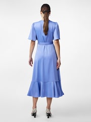 Y.A.S Blue Satin Wrap Ruffle Dress - Image 2 of 4