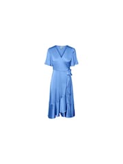 Y.A.S Blue Satin Wrap Ruffle Dress - Image 4 of 4