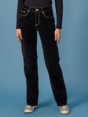 Navy Velvet Flocked Rigid Straight Leg Jeans - Image 1 of 12