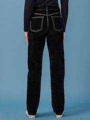 Navy Velvet Flocked Rigid Straight Leg Jeans - Image 6 of 12