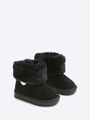River Island Black Suedette Girls Faux Fur Lined Boots - Image 2 of 5