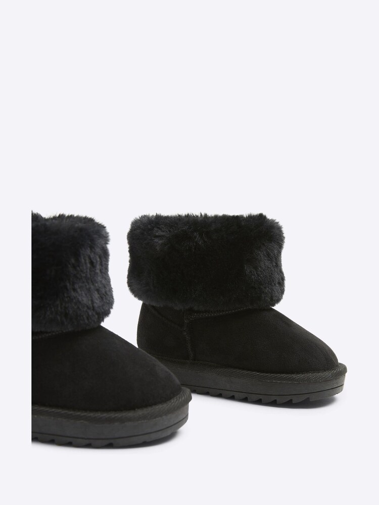 Buy River Island Black Suedette Girls Faux Fur Lined Boots from