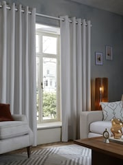 Grey Light Cloud Lined Cotton Eyelet Curtains - Image 1 of 7