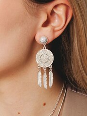 Bibi Bijoux Silver Tone Dreamcatcher Statement Drop Earrings - Image 1 of 3
