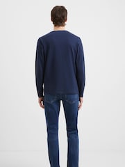 French Connection Blue Spacefold Long Sleeve 100% Cotton T-Shirt - Image 3 of 4