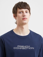 French Connection Blue Spacefold Long Sleeve 100% Cotton T-Shirt - Image 4 of 4