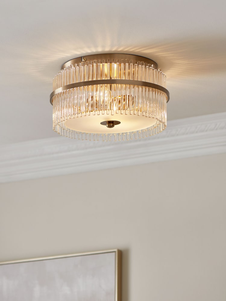 Lipsy Gold Flush Fitting Round Glass Ceiling Light - Image 1 of 5