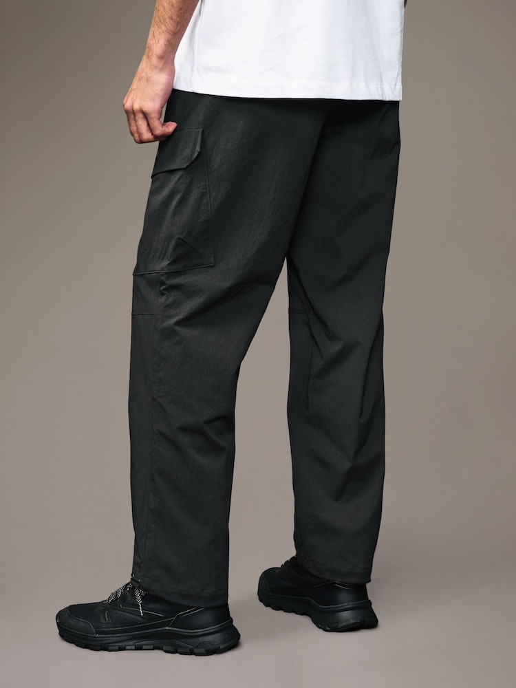 Black Regular Fit Ripstop Tech Cargo Trousers - Image 3 of 12
