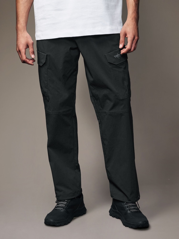 Black Regular Fit Ripstop Tech Cargo Trousers - Image 4 of 12