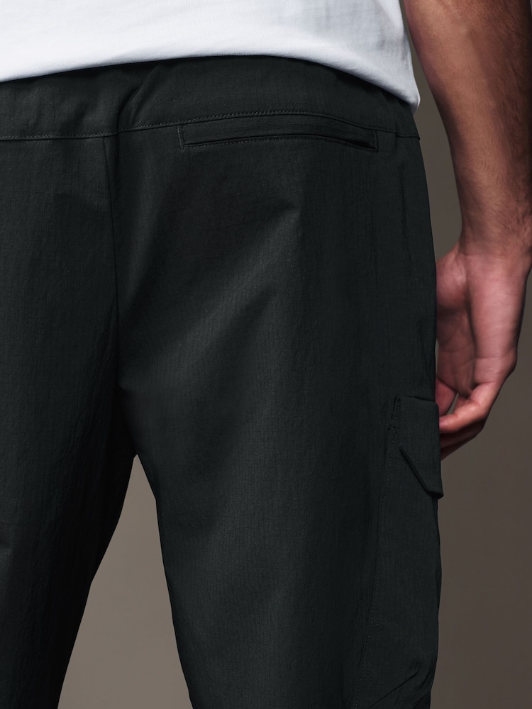 Black Regular Fit Ripstop Tech Cargo Trousers - Image 6 of 12