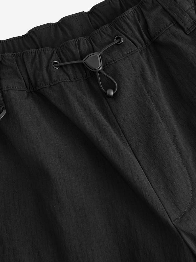 Black Regular Fit Ripstop Tech Cargo Trousers - Image 9 of 12