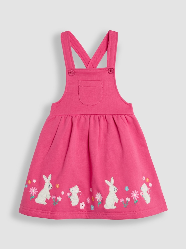 JoJo Maman Bébé Raspberry Pink Bunny Appliqué Pinafore Dress & Top Set - Image 2 of 6