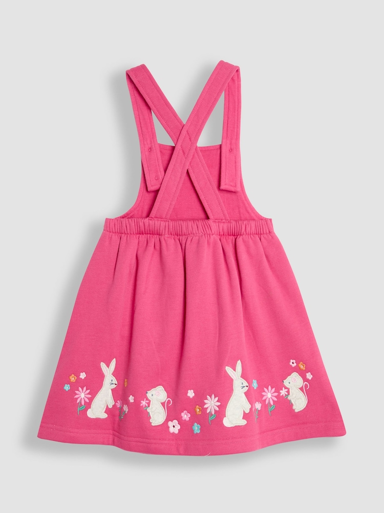 JoJo Maman Bébé Raspberry Pink Bunny Appliqué Pinafore Dress & Top Set - Image 3 of 6