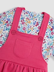 JoJo Maman Bébé Raspberry Pink Bunny Appliqué Pinafore Dress & Top Set - Image 6 of 6