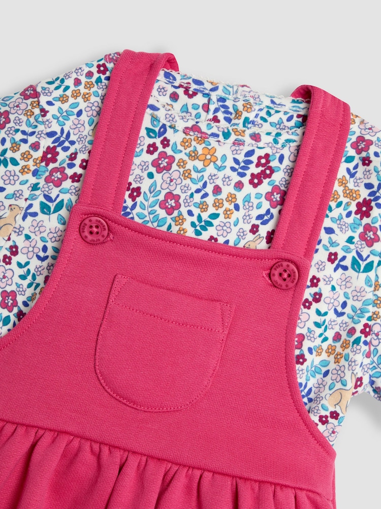 JoJo Maman Bébé Raspberry Pink Bunny Appliqué Pinafore Dress & Top Set - Image 6 of 6