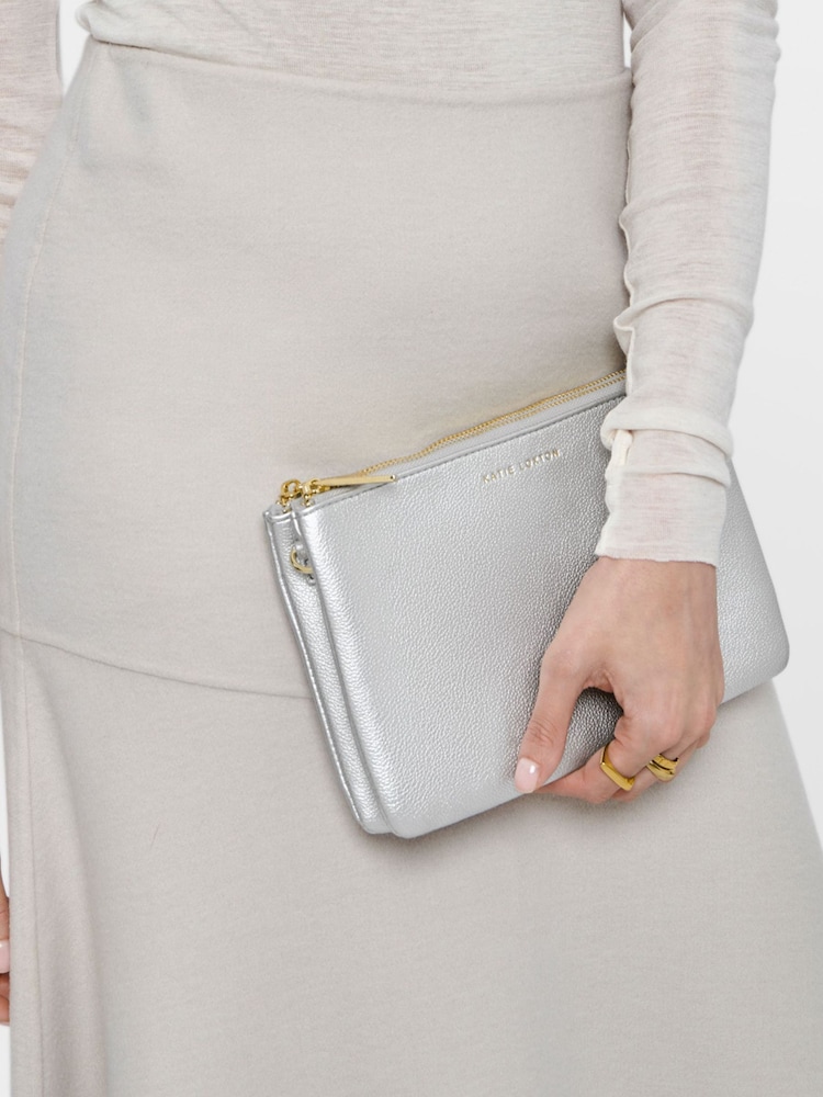 Katie Loxton Silver Duo Zip Clutch Bag - Image 1 of 4