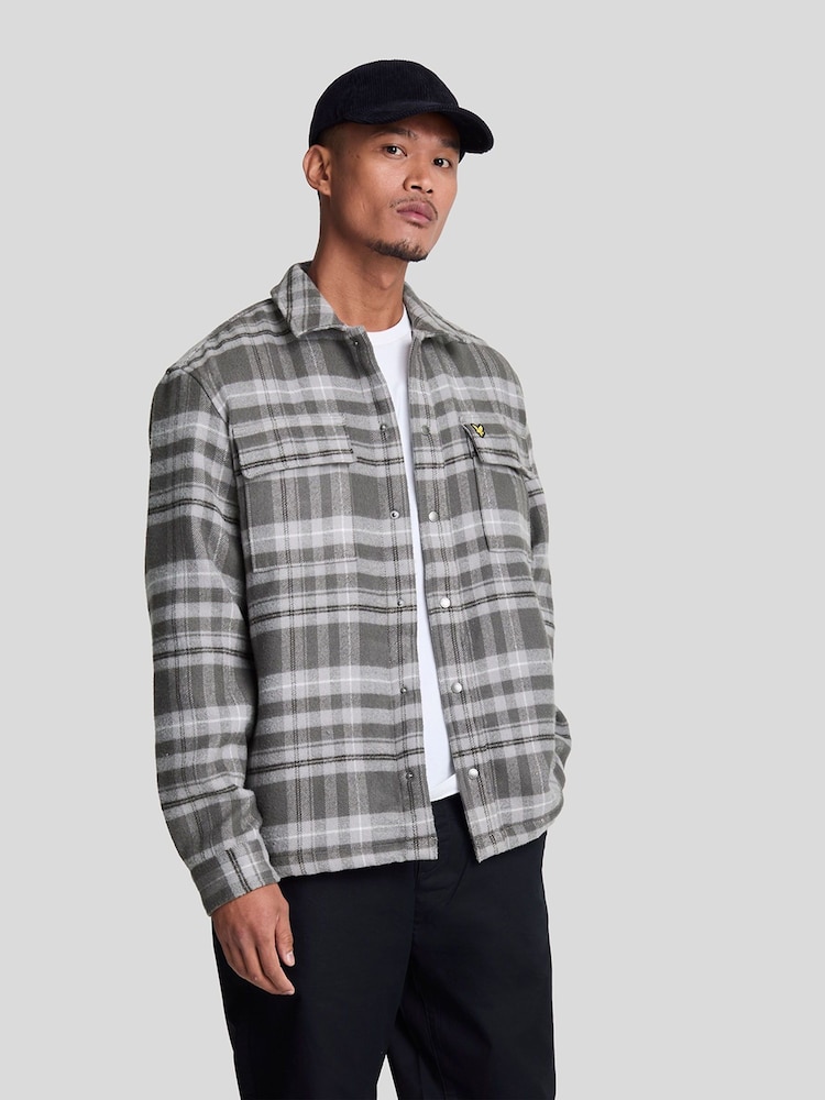 Lyle & Scott Light Grey Brushed Tartan Overshirt - Image 1 of 4