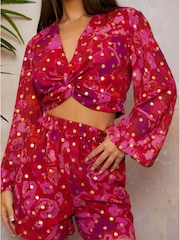 Chi Chi London Red Abstract Foil Spot Print Shorts - Image 3 of 4