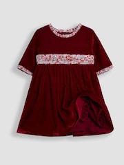JoJo Maman Bébé Red Floral Peter Pan Collar Velvet Party Dress - Image 2 of 4