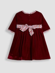 JoJo Maman Bébé Red Floral Peter Pan Collar Velvet Party Dress - Image 3 of 4