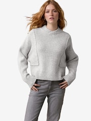 Grey Seam Detail Wrap Neck Rib Knitted Jumper - Image 1 of 8