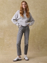 Grey Seam Detail Wrap Neck Rib Knitted Jumper - Image 2 of 8