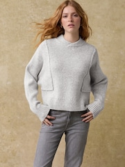 Grey Seam Detail Wrap Neck Rib Knitted Jumper - Image 3 of 8