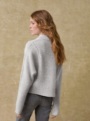Grey Seam Detail Wrap Neck Rib Knitted Jumper - Image 4 of 8