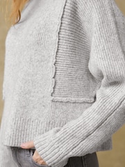 Grey Seam Detail Wrap Neck Rib Knitted Jumper - Image 6 of 8