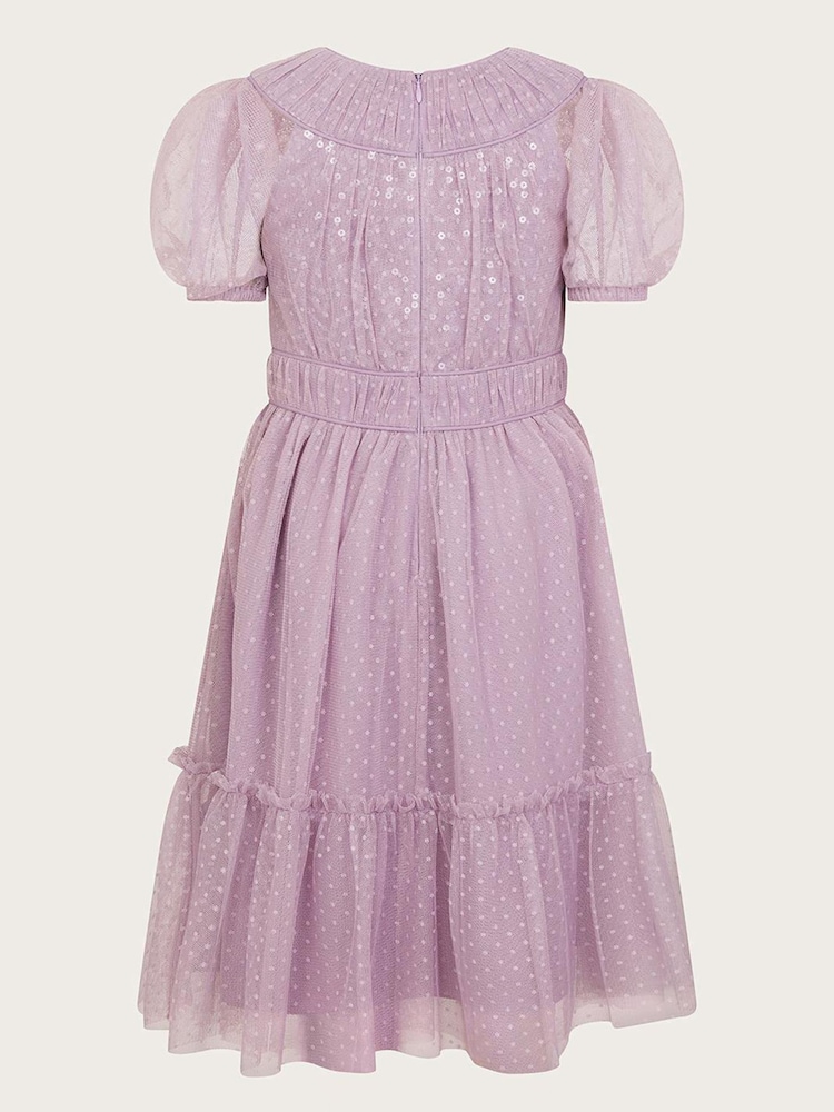 Monsoon Purple Darcy Sequin Gathered Dress - Image 2 of 4