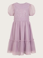 Monsoon Purple Darcy Sequin Gathered Dress - Image 3 of 4