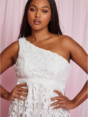 Chi Chi London White One Shoulder Premium Lace Midi Dress - Image 3 of 4