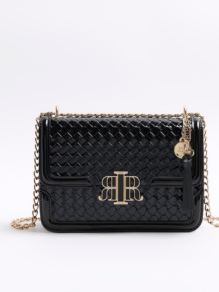 River Island Black Embossed Woven Satchel Bag - Image 1 of 4