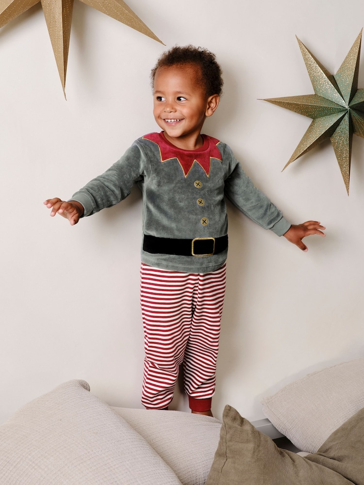 JoJo Maman Bébé Red Christmas Elf Jersey Pyjamas - Image 1 of 9
