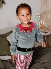 JoJo Maman Bébé Red Christmas Elf Jersey Pyjamas - Image 2 of 9