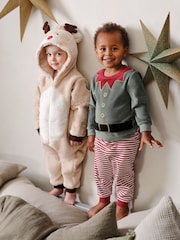 JoJo Maman Bébé Red Christmas Elf Jersey Pyjamas - Image 3 of 9