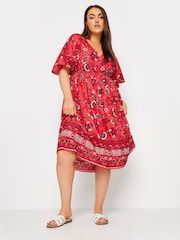 Yours Curve Red LIMITED COLLECTION Curve Red Floral Print Border Midaxi Dress - Image 1 of 5
