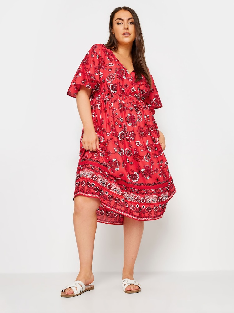 Yours Curve Red LIMITED COLLECTION Curve Red Floral Print Border Midaxi Dress - Image 1 of 5