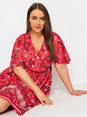 Yours Curve Red LIMITED COLLECTION Curve Red Floral Print Border Midaxi Dress - Image 4 of 5