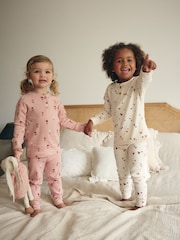 Pink/Cream Ditsy 2 Pack Textured Snuggle Pyjamas (9mths-12yrs) - Image 2 of 9