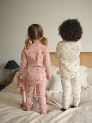 Pink/Cream Ditsy 2 Pack Textured Snuggle Pyjamas (9mths-12yrs) - Image 3 of 9