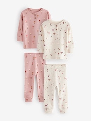 Pink/Cream Ditsy 2 Pack Textured Snuggle Pyjamas (9mths-12yrs) - Image 5 of 9