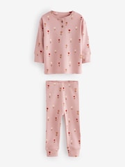 Pink/Cream Ditsy 2 Pack Textured Snuggle Pyjamas (9mths-12yrs) - Image 6 of 9