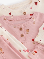 Pink/Cream Ditsy 2 Pack Textured Snuggle Pyjamas (9mths-12yrs) - Image 8 of 9