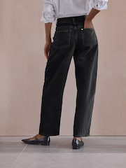 Black Hand Embellished Barrel Denim 100% Cotton Jeans - Image 4 of 8