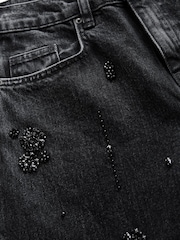 Black Hand Embellished Barrel Denim 100% Cotton Jeans - Image 7 of 8