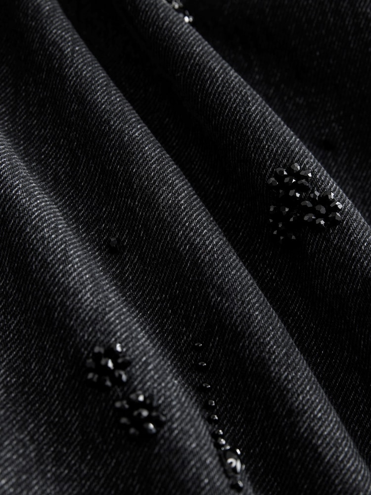 Black Hand Embellished Barrel Denim 100% Cotton Jeans - Image 8 of 8