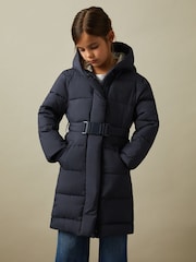 Reiss Navy Larissa 9-13 yrs Water Resistant Belted Puffer Coat - Image 1 of 5